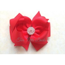 Diamante "Grace" clip bow - Red